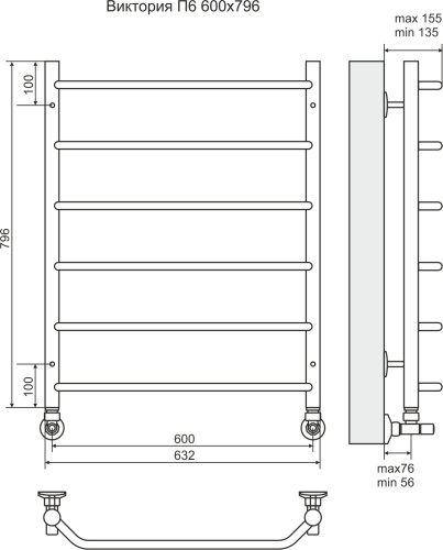 Terminus Полотенцесушитель водяной "Виктория" П6 600х796 мм