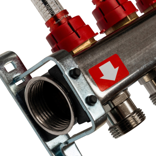 STOUT Коллектор с расходомерами, выпускным клапаном и сливом 6 выходов, нержавеющая сталь