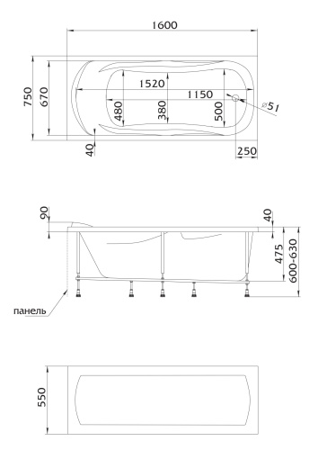 Marka One Ванна "Kleo" 160x75