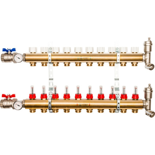 STOUT Коллектор в сборе с расходомерами 10 выходов, латунь