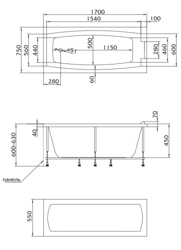 Marka One Ванна "AELITA" 170x75