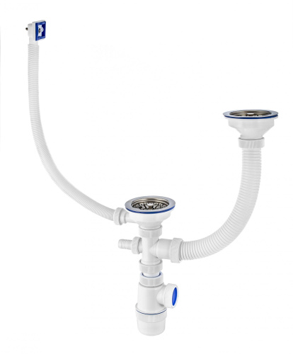 VIRPLAST Сифон "Элит" с выпусками, отводом и прямоугольным переливом для разноуровневой мойки