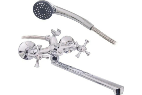 Антей Смеситель д/ванны с 2-мя рукоятками S-30 см, с цвет. након и ручк. белый Радуга 2270717 АНТЕЙ