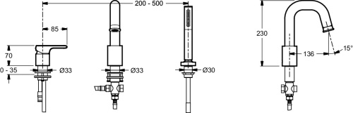 JACOB DELAFON  Смеситель для ванны/душа SINGULIER (3 отверстия)