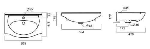 SANITA Умывальник Вега с хромированным обрамлением, 55 см